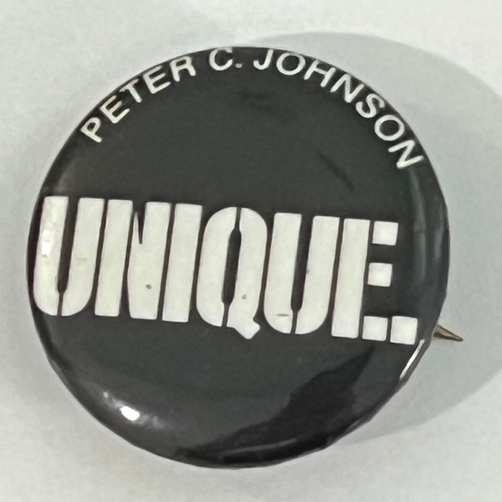 Vintage Peter C Johnson Unique‎ Button Pinback Soft Rock Pop A&M New Wave